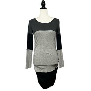 MARC CAIN Sports Colorblock Long Sleeve Ribbed Ruched Dress N4